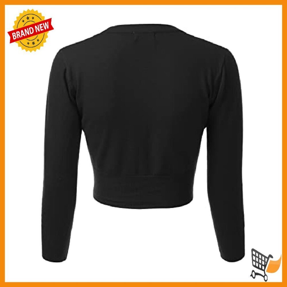 Soft 3/4 Sleeve Cropped V-Neck Cardigan Sweater - Viscose Blend - Picture 4 of 8